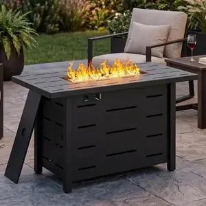 Propane Fire Pit Table, 43" Gas Fire Pits Table for Outside, 2 in 1 Propane Fire Pit 50,000 BTU with Lava Rocks, Glass Wind Guard, Waterproof Cover and Lid, Horizontal Stripe Propane Fire Pit Table, 43" Gas Fire Pits Table for Outside, 2 in 1 Propane Fire Pit 50,000 BTU with Lava Rocks, Glass Wind Guard, Waterproof Cover and Lid, Horizontal Stripe
