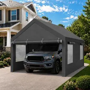 12x20 FT Heavy Duty Carport Canopy, All-Weather Portable Garage & Vehicle Shelter for SUV, Truck, Boat, Outside Car Tent with Roll-up Ventilation Windows and Removable Sidewalls, Grey 12x20 FT Heavy Duty Carport Canopy, All-Weather Portable Garage & Vehicle Shelter for SUV, Truck, Boat, Outside Car Tent with Roll-up Ventilation Windows and Removable Sidewalls, Grey