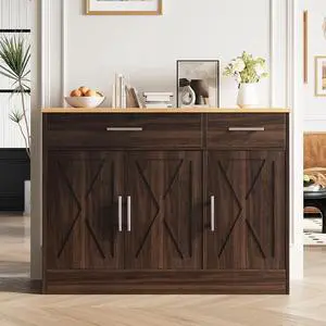 Sideboard Buffet Cabinet with Storage, 43 Farmhouse Coffee Bar Storage Cabinet with Drawers and Shelves, Modern Buffet Table for Kitchen, Dining Room, Rustic Brown Sideboard Buffet Cabinet with Storage, 43 Farmhouse Coffee Bar Storage Cabinet with Drawers and Shelves, Modern Buffet Table for Kitchen, Dining Room, Rustic Brown