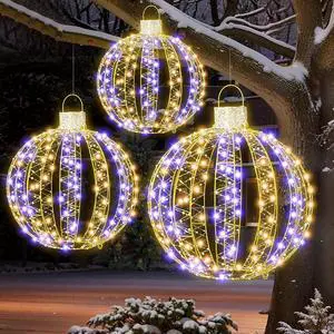Large Christmas Light Ball (3 Pack), Outdoor Lighted Sphere Ball, Waterproof Hanging Sphere, Outside Christmas Decor for Tree, Patio, Lawn Large Christmas Light Ball (3 Pack), Outdoor Lighted Sphere Ball, Waterproof Hanging Sphere, Outside Christmas Decor for Tree, Patio, Lawn