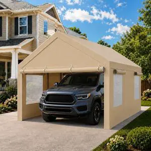 12x20 FT Heavy Duty Carport Canopy, All-Weather Vehicle Shelter & Portable Garage Tent for SUV, Truck, Boat - Waterproof Car Canopy with Roll-Up Ventilation Windows & Removable Sidewalls, Khaki 12x20 FT Heavy Duty Carport Canopy, All-Weather Vehicle Shelter & Portable Garage Tent for SUV, Truck, Boat - Waterproof Car Canopy with Roll-Up Ventilation Windows & Removable Sidewalls, Khaki