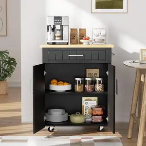 JY QAQA 26" Kitchen Island Cart on Wheels, Mobile Kitchen Storage Cabinet with Drawer & Shelves, Rolling Bar Cart with Towel Rack, Black JY QAQA 26" Kitchen Island Cart on Wheels, Mobile Kitchen Storage Cabinet with Drawer & Shelves, Rolling Bar Cart with Towel Rack, Black