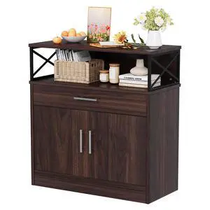 Coffee Bar Cabinet, Farmhouse Kitchen Storage Cabinet with Adjustable Shelf, 31 Modern Sideboard Buffet Table for Kitchen, Dining Room, Rustic Brown Coffee Bar Cabinet, Farmhouse Kitchen Storage Cabinet with Adjustable Shelf, 31 Modern Sideboard Buffet Table for Kitchen, Dining Room, Rustic Brown