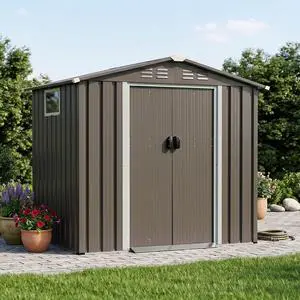 6x4 FT Outdoor Storage Shed, Metal Graden Shed with Window and Lockable Door, All-Weather Tool Shed for Backyard Garden Patio Lawn, Grey 6x4 FT Outdoor Storage Shed, Metal Graden Shed with Window and Lockable Door, All-Weather Tool Shed for Backyard Garden Patio Lawn, Grey