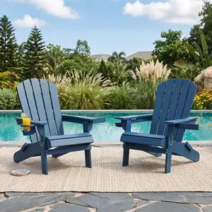 Folding Adirondack Chair Set of 2, Outdoor HDPE Fire Pit Chair, All-Weather Plastic Adirondack Chair with Cup Holder for Patio, Poolside, Deck, Garden, Navy Blue Folding Adirondack Chair Set of 2, Outdoor HDPE Fire Pit Chair, All-Weather Plastic Adirondack Chair with Cup Holder for Patio, Poolside, Deck, Garden, Navy Blue