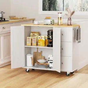 QAQA 40" Kitchen Island Cart Furniture cart on Wheels Rolling Portable Dining Room Serving Utility Carts Mobile Movable with Drawers Cabinet,White QAQA 40" Kitchen Island Cart Furniture cart on Wheels Rolling Portable Dining Room Serving Utility Carts Mobile Movable with Drawers Cabinet,White