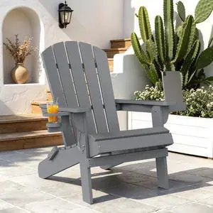 Folding Adirondack Chair, Outdoor Fire Pit Chair HDPE Plastic Weather Resistant Adirondack Chair with Cup Holder for Patio, Poolside, Deck, Garden, Dark Grey Folding Adirondack Chair, Outdoor Fire Pit Chair HDPE Plastic Weather Resistant Adirondack Chair with Cup Holder for Patio, Poolside, Deck, Garden, Dark Grey