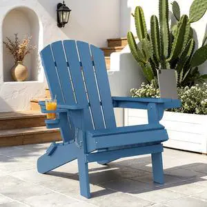 Folding Adirondack Chair, Outdoor Fire Pit Chair HDPE Plastic Weather Resistant Adirondack Chair with Cup Holder for Patio, Poolside, Deck, Garden, Navy Blue Folding Adirondack Chair, Outdoor Fire Pit Chair HDPE Plastic Weather Resistant Adirondack Chair with Cup Holder for Patio, Poolside, Deck, Garden, Navy Blue