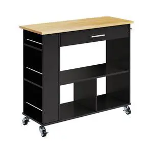 Kitchen Island on Wheels with Storage Cabinet, Rolling Cart Kitchen Storage Organizer with/3 Side Spice Rack, Lockable Wheels & Towel Handle, 2 Tier Open Shelf for Kitchen(Black) Kitchen Island on Wheels with Storage Cabinet, Rolling Cart Kitchen Storage Organizer with/3 Side Spice Rack, Lockable Wheels & Towel Handle, 2 Tier Open Shelf for Kitchen(Black)