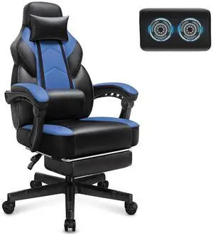 Video Game Chair for Adults, Gaming Chair with Footrest, Big and Tall Computer Chair with Massage Lumbar Support 330lbs Weight Capacity, Adjustable Height, 360° Swivel Seat and Headrest (Blue) Video Game Chair for Adults, Gaming Chair with Footrest, Big and Tall Computer Chair with Massage Lumbar Support 330lbs Weight Capacity, Adjustable Height, 360° Swivel Seat and Headrest (Blue)