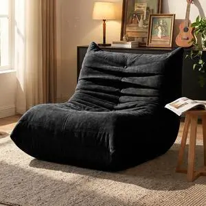 Bean Bag Chair for Adults, Line Fabric Lazy Sofa Couch, Memory Foam Filled Bean Bag Lounge Chair Perfect for Living Room, Bedroom and Office, Black Bean Bag Chair for Adults, Line Fabric Lazy Sofa Couch, Memory Foam Filled Bean Bag Lounge Chair Perfect for Living Room, Bedroom and Office, Black