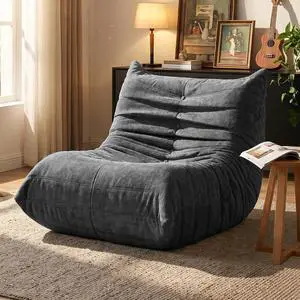 Bean Bag Chair for Adults, Line Fabric Lazy Sofa Couch, Memory Foam Filled Bean Bag Lounge Chair Perfect for Living Room, Bedroom and Office, Grey Bean Bag Chair for Adults, Line Fabric Lazy Sofa Couch, Memory Foam Filled Bean Bag Lounge Chair Perfect for Living Room, Bedroom and Office, Grey