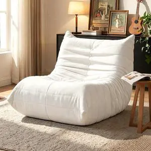 Bean Bag Chair for Adults, Line Fabric Lazy Sofa Couch, Memory Foam Filled Bean Bag Lounge Chair Perfect for Living Room, Bedroom and Office, White Bean Bag Chair for Adults, Line Fabric Lazy Sofa Couch, Memory Foam Filled Bean Bag Lounge Chair Perfect for Living Room, Bedroom and Office, White
