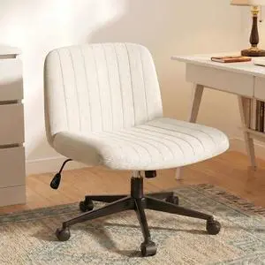 Criss Cross Chair with Wheels, 26" Wide Cross Legged Office Chair with Adjustable Height, Armless Fabric Swivel Vanity Chair for Home Office, Bedroom, Makeup & Long Hours Sitting (Beige) Criss Cross Chair with Wheels, 26" Wide Cross Legged Office Chair with Adjustable Height, Armless Fabric Swivel Vanity Chair for Home Office, Bedroom, Makeup & Long Hours Sitting (Beige)