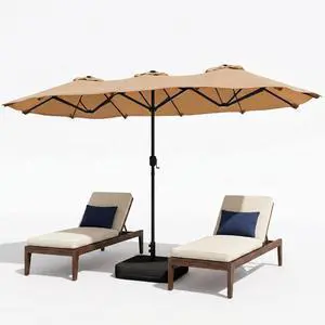 15FT Large Patio Umbrella with Base Included, Outdoor Double sided Umbrellas with Crank Handle, Rectangle Table Umbrella for Pool Lawn Garden Market 15FT Large Patio Umbrella with Base Included, Outdoor Double sided Umbrellas with Crank Handle, Rectangle Table Umbrella for Pool Lawn Garden Market