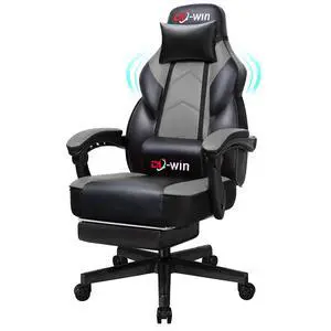 Ergonomic Gaming Chair for Adults, PU Leather Office Seat with Head & Foot Rests (Grey) Ergonomic Gaming Chair for Adults, PU Leather Office Seat with Head & Foot Rests (Grey)