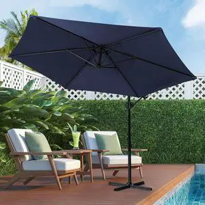 9FT Outdoor Patio Umbrella, Hanging Outdoor Umbrella Cantilever Offset Market Umbrella w/Easy Tilt Adjustment, Waterproof for Backyard, Poolside, Lawn and Garden 9FT Outdoor Patio Umbrella, Hanging Outdoor Umbrella Cantilever Offset Market Umbrella w/Easy Tilt Adjustment, Waterproof for Backyard, Poolside, Lawn and Garden