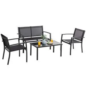 4 Pieces Patio Furniture Sets,Outdoor Patio Conversation Sets with Glass Coffee Table, Small Porch Balcony Furniture, Patio Table and Chairs Set for Garden, Backyard (Black) 4 Pieces Patio Furniture Sets,Outdoor Patio Conversation Sets with Glass Coffee Table, Small Porch Balcony Furniture, Patio Table and Chairs Set for Garden, Backyard (Black)