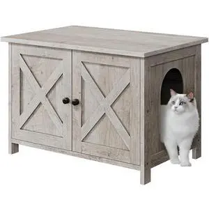 JY QAQA Cat Litter Box Enclosure,Litter Box Furniture Hidden with Barn Door,Wooden Washroom Furniture,Cat House,Fit Most of Litter Box JY QAQA Cat Litter Box Enclosure,Litter Box Furniture Hidden with Barn Door,Wooden Washroom Furniture,Cat House,Fit Most of Litter Box