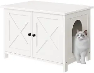 JY QAQA Cat Litter Box Enclosure,Litter Box Furniture Hidden with Barn Door,Wooden Cat Washroom Furniture,Cat House,Fit Most of Litter Box,White JY QAQA Cat Litter Box Enclosure,Litter Box Furniture Hidden with Barn Door,Wooden Cat Washroom Furniture,Cat House,Fit Most of Litter Box,White