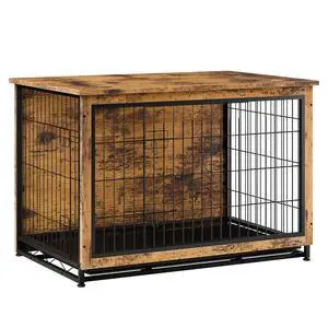 Dog Crate Furniture, Side End Table, Modern Wooden Kennel for Dogs Indoor, Heavy-Duty Dog Cage with Multi-Purpose Removable Tray, Double-Door Dog House, Rustic Brown Dog Crate Furniture, Side End Table, Modern Wooden Kennel for Dogs Indoor, Heavy-Duty Dog Cage with Multi-Purpose Removable Tray, Double-Door Dog House, Rustic Brown