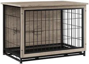Dog Crate Furniture, Side End Table, Modern Wooden Kennel for Dogs Indoor, Heavy-Duty Dog Cage with Multi-Purpose Removable Tray, Double-Door Dog House, Grey Dog Crate Furniture, Side End Table, Modern Wooden Kennel for Dogs Indoor, Heavy-Duty Dog Cage with Multi-Purpose Removable Tray, Double-Door Dog House, Grey