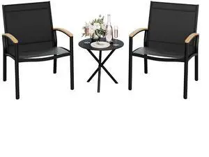 3-Piece Patio Bistro Set, Outdoor Small Furniture Set Textilene Fabric Conversation Bistro Sets Porch Chairs with Coffee Table for Patio, Balcony, Porch,Yard (Black) 3-Piece Patio Bistro Set, Outdoor Small Furniture Set Textilene Fabric Conversation Bistro Sets Porch Chairs with Coffee Table for Patio, Balcony, Porch,Yard (Black)