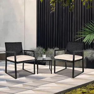 3 Pieces Patio Set Outdoor Wicker Patio Furniture Sets Modern Bistro Set Molded Rattan Chair Conversation Sets with Coffee Table for Backyard and Bistro, Beige 3 Pieces Patio Set Outdoor Wicker Patio Furniture Sets Modern Bistro Set Molded Rattan Chair Conversation Sets with Coffee Table for Backyard and Bistro, Beige