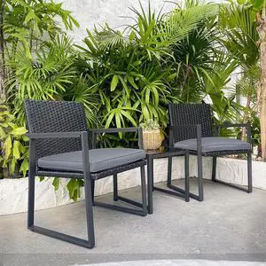3 Pieces Patio Set Outdoor Wicker Patio Furniture Sets Modern Bistro Set Molded Rattan Chair Conversation Sets with Coffee Table for Backyard and Bistro, Gray 3 Pieces Patio Set Outdoor Wicker Patio Furniture Sets Modern Bistro Set Molded Rattan Chair Conversation Sets with Coffee Table for Backyard and Bistro, Gray
