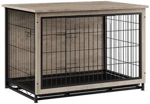 Dog Crate Furniture, Side End Table, Modern Wooden Kennel for Dogs Indoor, Heavy-Duty Dog Cage with Multi-Purpose Removable Tray, Double-Door Dog House, Grey Dog Crate Furniture, Side End Table, Modern Wooden Kennel for Dogs Indoor, Heavy-Duty Dog Cage with Multi-Purpose Removable Tray, Double-Door Dog House, Grey
