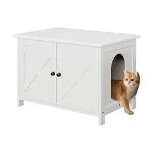 Cat Litter Box Enclosure,Litter Box Furniture Hidden with Barn Door,Wooden Cats Washroom Furniture,Cat House,End Table, Fit Most of Litter Box, (White) Cat Litter Box Enclosure,Litter Box Furniture Hidden with Barn Door,Wooden Cats Washroom Furniture,Cat House,End Table, Fit Most of Litter Box, (White)