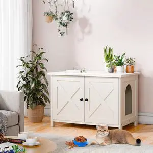 Hidden Cat Litter Box Cat Washroom with Double Removable Doors and Divider Indoor for Living Room White Hidden Cat Litter Box Cat Washroom with Double Removable Doors and Divider Indoor for Living Room White