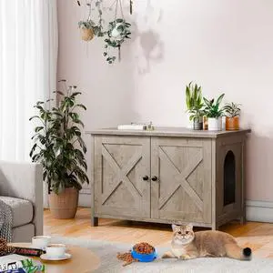Hidden Cat Litter Box Cat Washroom with Double Removable Doors and Divider Indoor for Living Room Gray Hidden Cat Litter Box Cat Washroom with Double Removable Doors and Divider Indoor for Living Room Gray