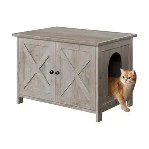 Cat Litter Box Enclosure,Litter Box Furniture Hidden with Barn Door,Wooden Cat Washroom Furniture,Cat House,End Table, Fit Most of Litter Box, Gray Cat Litter Box Enclosure,Litter Box Furniture Hidden with Barn Door,Wooden Cat Washroom Furniture,Cat House,End Table, Fit Most of Litter Box, Gray