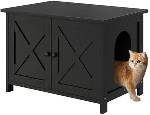 Cat Litter Box Enclosure,Litter Box Furniture Hidden with Barn Door,Wooden Cats Washroom Furniture,Cat House,End Table, Fit Most of Litter Box, Black Cat Litter Box Enclosure,Litter Box Furniture Hidden with Barn Door,Wooden Cats Washroom Furniture,Cat House,End Table, Fit Most of Litter Box, Black