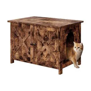 Cat Litter Box Enclosure,Litter Box Furniture Hidden with Barn Door,Wooden Cat Washroom Furniture,Cat House,End Table, Fit Most of Litter Box, (Brown) Cat Litter Box Enclosure,Litter Box Furniture Hidden with Barn Door,Wooden Cat Washroom Furniture,Cat House,End Table, Fit Most of Litter Box, (Brown)
