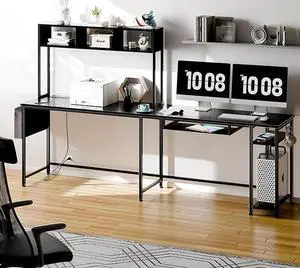 L Shaped Writing Gaming Desk with Hutch,66 inch Large Work Desk, Laptop Stand for Desk, Simple Assembly, Steel Frame, Black L Shaped Writing Gaming Desk with Hutch,66 inch Large Work Desk, Laptop Stand for Desk, Simple Assembly, Steel Frame, Black