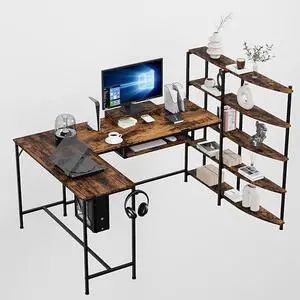 Writing Gaming Desk with 5 Tire, Large Work Desk Study Workstation, Laptop Stand for Desk, Simple Assembly, Rustic Brown Writing Gaming Desk with 5 Tire, Large Work Desk Study Workstation, Laptop Stand for Desk, Simple Assembly, Rustic Brown