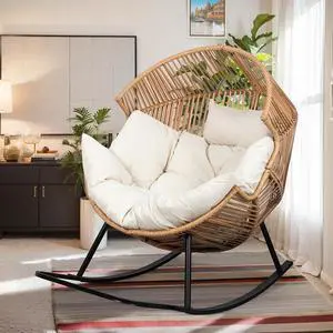 Wicker Egg Chair PE Rattan Rocking Chair with Cushion, Oversized Patio Lounge Rocker Chair for Outdoor, Indoor, Balcony, Backyard, Garden, Beige Wicker Egg Chair PE Rattan Rocking Chair with Cushion, Oversized Patio Lounge Rocker Chair for Outdoor, Indoor, Balcony, Backyard, Garden, Beige