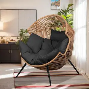 Outdoor Wicker Egg Chair PE Rattan Chair with Cushion, Oversized Patio Lounge Chair for Outdoor, Indoor, Balcony, Backyard, Garden, Black Outdoor Wicker Egg Chair PE Rattan Chair with Cushion, Oversized Patio Lounge Chair for Outdoor, Indoor, Balcony, Backyard, Garden, Black