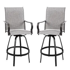 2 Piece Patio Swivel Bar Chairs, All Weather Metal Textile High Swivel Bar Stools Chairs, Outdoor High Top Bistro Set for Backyard, Lawn Garden, Balcony, Light Grey 2 Piece Patio Swivel Bar Chairs, All Weather Metal Textile High Swivel Bar Stools Chairs, Outdoor High Top Bistro Set for Backyard, Lawn Garden, Balcony, Light Grey