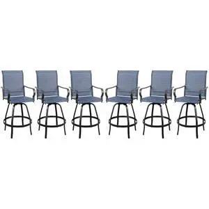 6 Piece Patio Swivel Bar Chairs, All Weather Metal Textile High Swivel Bar Stools Chairs, Outdoor High Top Bistro Set for Backyard, Lawn Garden, Balcony, Denim Blue 6 Piece Patio Swivel Bar Chairs, All Weather Metal Textile High Swivel Bar Stools Chairs, Outdoor High Top Bistro Set for Backyard, Lawn Garden, Balcony, Denim Blue