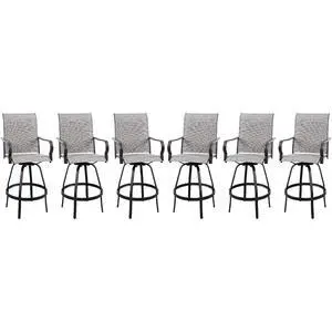 6 Piece Patio Swivel Bar Chairs, All Weather Metal Textile High Swivel Bar Stools Chairs, Outdoor High Top Bistro Set for Backyard, Lawn Garden, Balcony, Light Grey 6 Piece Patio Swivel Bar Chairs, All Weather Metal Textile High Swivel Bar Stools Chairs, Outdoor High Top Bistro Set for Backyard, Lawn Garden, Balcony, Light Grey