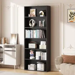 6-Tier Open Bookcase and Bookshelf, Floor Standing Wood Display Storage Shelves 71 Inch Tall Bookcase Home Decor Furniture for Home Office, Living Room, Bed Room, Black 6-Tier Open Bookcase and Bookshelf, Floor Standing Wood Display Storage Shelves 71 Inch Tall Bookcase Home Decor Furniture for Home Office, Living Room, Bed Room, Black
