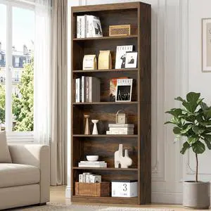 6-Tier Open Bookshelf, Modern Wood Bookcase, Rustic Brown | 71" Tall Floor Standing Bookcase, Wood Display Storage Shelf for Home Office Living Room 6-Tier Open Bookshelf, Modern Wood Bookcase, Rustic Brown | 71" Tall Floor Standing Bookcase, Wood Display Storage Shelf for Home Office Living Room