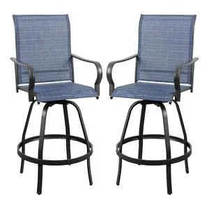 2 Piece Patio Swivel Bar Chairs, All Weather Metal Textile High Swivel Bar Stools Chairs, Outdoor High Top Bistro Set for Backyard, Lawn Garden, Balcony, Denim Blue 2 Piece Patio Swivel Bar Chairs, All Weather Metal Textile High Swivel Bar Stools Chairs, Outdoor High Top Bistro Set for Backyard, Lawn Garden, Balcony, Denim Blue