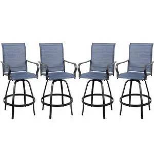 4 Piece Patio Swivel Bar Chairs, All Weather Metal Textile High Swivel Bar Stools Chairs, Outdoor High Top Bistro Set for Backyard, Lawn Garden, Balcony, Denim Blue 4 Piece Patio Swivel Bar Chairs, All Weather Metal Textile High Swivel Bar Stools Chairs, Outdoor High Top Bistro Set for Backyard, Lawn Garden, Balcony, Denim Blue