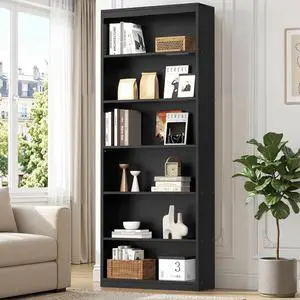 6-Tier Open Bookshelf, Modern Wood Bookcase, Black | 71" Tall Floor Standing Bookcase, Wood Display Storage Shelf for Home Office Living Room 6-Tier Open Bookshelf, Modern Wood Bookcase, Black | 71" Tall Floor Standing Bookcase, Wood Display Storage Shelf for Home Office Living Room
