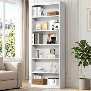 6-Tier Open Bookshelf, Modern Wood Bookcase, White | 71" Tall Floor Standing Bookcase, Wood Display Storage Shelf for Home Office Living Room 6-Tier Open Bookshelf, Modern Wood Bookcase, White | 71" Tall Floor Standing Bookcase, Wood Display Storage Shelf for Home Office Living Room