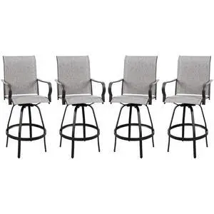 4 Piece Patio Swivel Bar Chairs, All Weather Metal Textile High Swivel Bar Stools Chairs, Outdoor High Top Bistro Set for Backyard, Lawn Garden, Balcony, Light Grey 4 Piece Patio Swivel Bar Chairs, All Weather Metal Textile High Swivel Bar Stools Chairs, Outdoor High Top Bistro Set for Backyard, Lawn Garden, Balcony, Light Grey